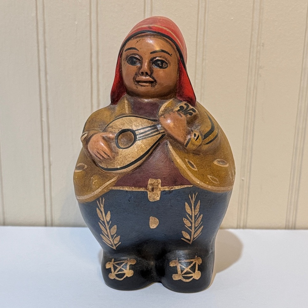 Folk Art Clay Pottery Woman Musician Hand made in Peru